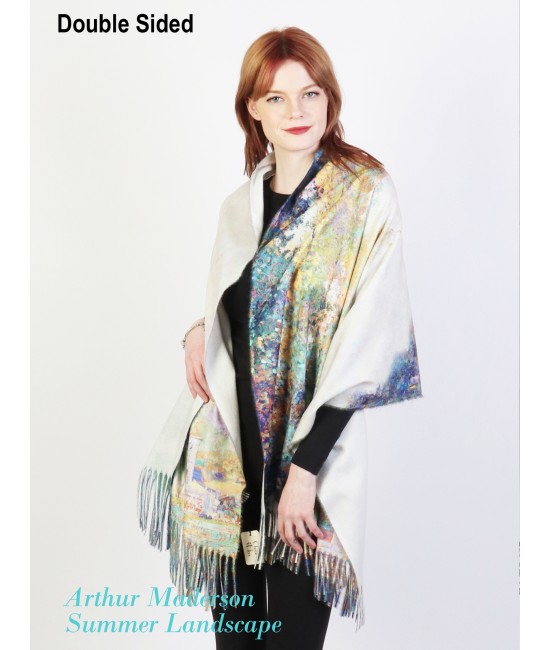 Water Lily & Summer Landscape Double-sided Oil Painting  Scarf